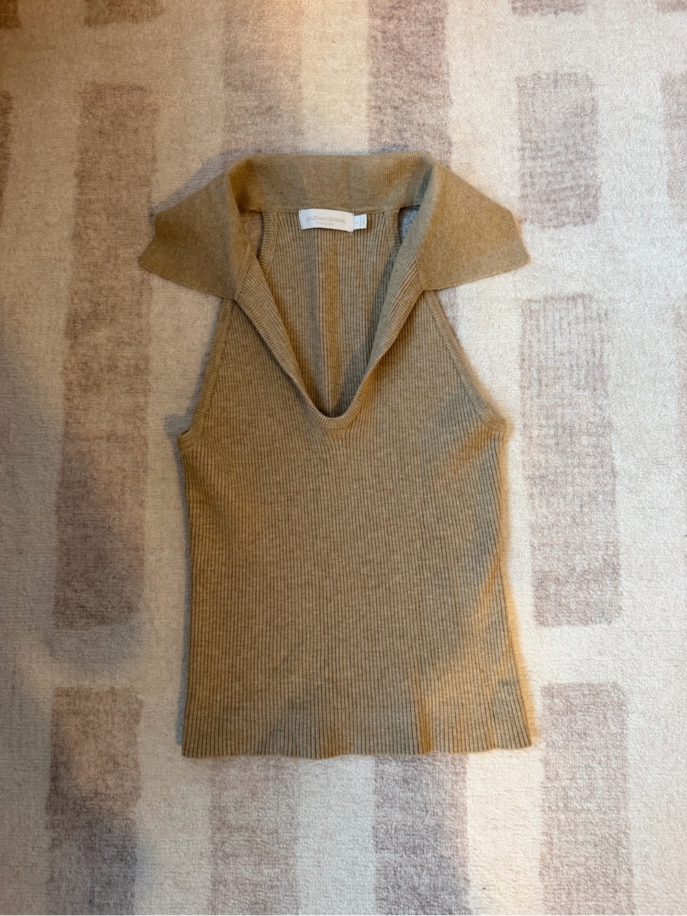 Jonathan Simkhai Camel Ribbed Sleeveless Polo Tank